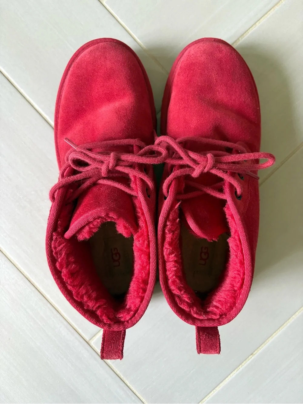 UGG Neumel Red Suede Lace-Up Boots